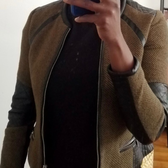Military green jacket with faux leather details - Picture 1 of 2